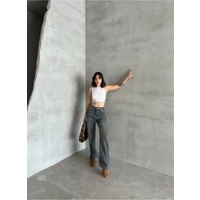 Fiori Likralı Bol Paça Kadın Jean