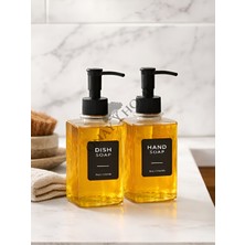 Onay Home 2'li Cam Sıvı Sabunluk ve Deterjanlık – Şık Tasarımlı, Siyah Pompalı Mutfak & Banyo Sabunluğu - Dalgalı Desen