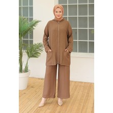 Armine Trend Taş Desenli Fermuarlı İkili Takım Kahverengi 24YT698