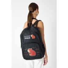 Tonny Black Çocuk Unisex Siyah Sincap Baskılı Sırt Çantası