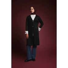 Armine Trend Kazayağı Desenli Düğmeli Triko Hırka Siyah 25YTD4119