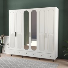T&B Derin 6 Kapaklı Çekmeceli Gardırop - Mdf Kapak