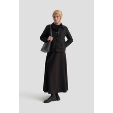 Armine Trend Çıt Çıt Detaylı Gömlek Yaka Etekli İkili Takım Siyah 25KT651