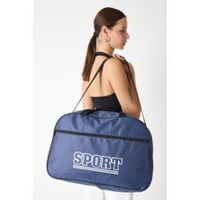 Tonny Black Kadın Lacivert Büyük Boy Önü Fermuarlı Baskılı Spor ve Seyahat Omuz Çantası