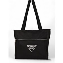 Tonny Black Kadın Siyah Önü Fermuarlı Yazılı El, Kol ve Omuz Çantası