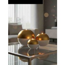 Luniva Home Dekoratif Gold&beyaz Tasarım Modern Ev Ofis ve Hediyelik Küre Şeklinde Dekor Aksesuarı. 3'lü Set