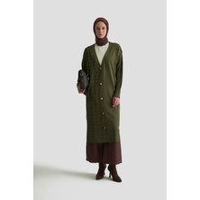 Armine Trend Kazayağı Desenli Düğmeli Triko Hırka Haki 25YTD4119