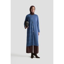 Armine Trend Bir Yanı Baklava Desenli Triko Hırka İndigo 25YTD4124