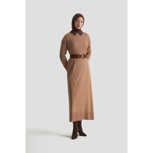 Armine Trend Baklava Desenli Triko Elbise Latte 25YTD957