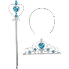 Ett Karlar Ülkesi Elsa Mavi Kalpli Taç ve Mavi Asa Seti Çocuk Boy Dinç Store - 004982