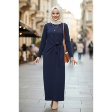 Lale Butik Drape Detay Pamuklu Elbise 13230 Lacivert