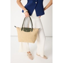 Tonny Black Kadın Haki Orta Boy Askılı Hasır El ve Omuz Çantası