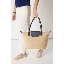 Tonny Black Kadın Lacivert Orta Boy Askılı Hasır El ve Omuz Çantası