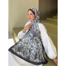 Moda Nuda Mira Ipek Fransız Ipeği Desenli Dökümlü Şal Siyah Beyaz