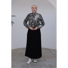 Armine Trend Leopar Desenli Fermuarlı Kolları Lastikli Ceket-Siyah 24KT530