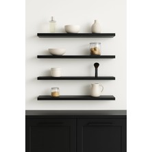 Yankı-Byeg 50 cm 4lü Mat Siyah Mdf Uçan Duvar Rafı Gizli Bağlantı Kitaplık