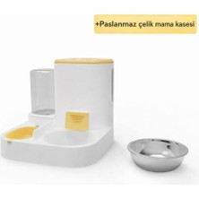 2 Si 1 Arada Kedi ve Köpek Mama-Su Kabı 2.2l Paslanmaz Çelik Mama Haznesi ve 1l Su Kasesi