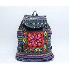 1 Adet Kilim Desenli Etnik Sırt Çantası Bohem Otantik Kumaş Çanta 37X35 cm Günlük Okul ve Seyahat Çantası -Gavm