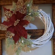 Lotus Hediye Bordo Yıldız Çiçekli Kapı Süsü Kapı Çelenk