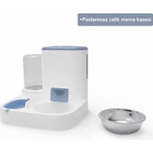 2 Si 1 Arada Kedi ve Köpek Mama-Su Kabı 2.2l Paslanmaz Çelik Mama Haznesi ve 1l Su Kasesi