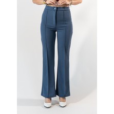 Ressho Kadın Çimalı Boru Paça Pantolon Likralı Yüksek Bel Rahat Kalıp Günlük & Ofis Şık Pantolon