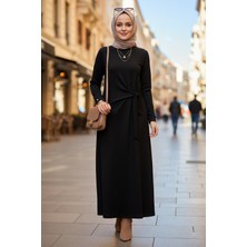 Lale Butik Drape Detay Pamuklu Elbise 13230 Siyah