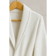 Lunga Vita Pike waffle Desenli Şal Yaka Bornoz Otel Tipi Beyaz Lüks %100 Pamuklu Geniş Kalıplı