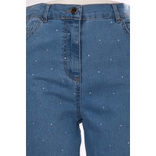 Seleste Minimalist Taş Detaylı Kadın Jean Pantolon - Midi Boy