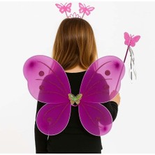 Tuncel Store Fuşya Kelebek Kız Seti – 50 cm Kelebek Kanadı, Taç ve Asa