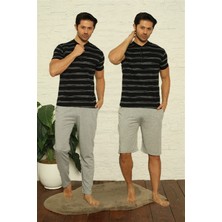 Moda Çizgi Erkek Siyah 3'lü Pijama Takım 6823