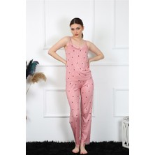 Moda Çizgi Kadın Ip Askılı Somon Pijama Takım 4138