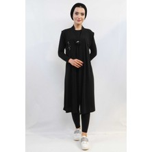 Moda Çizgi Pullu Nakış Işlemeli Yelek MC724 Siyah