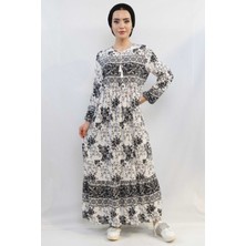 Moda Çizgi Etnik Desen Elbise Siyah