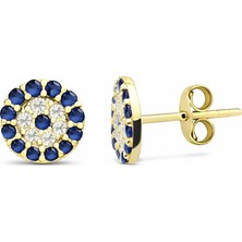 Zeya Kuyumculuk 14 Ayar Altın Mikro Taşlı Nazar Boncuğu Küpe