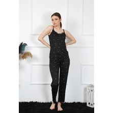 Moda Çizgi Kadın Ip Askılı Siyah Pijama Takım 4138