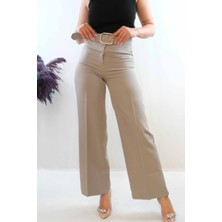 Moda Çizgi Kemerli Pantolon Gri