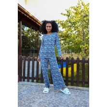 Moda Çizgi Kadın Penye Bol Paça Pijama Takım 4125