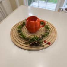 Florivya Design Dekoratif Ahşap Tepsi Üzeri Kupa Mumluk – Doğal Masa Üstü Hediyelik