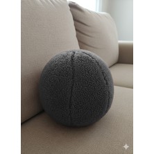 Puff Table Peluş Top Yastık Kırlent Içi Dolgulu Antrasit Fitilli Kumaş