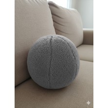 Puff Table Peluş Top Yastık Kırlent Içi Dolgulu Açık Gri Fitilli Kumaş