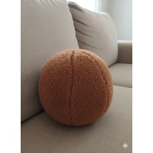 Puff Table Peluş Top Yastık Kırlent Içi Dolgulu Koyu Kahve (Tarçın) Teddy Kumaş