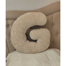 Puff Table Peluş G Harfi Yastık , Dekoratif Kırlent,krem Teddy Kumaş , Büyük Boy 50 cm