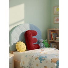 Puff Table Peluş E Harf Yastık , Dekoratif Kırlent , Bordo Teddy Kumaş , Büyük Boy 50 cm