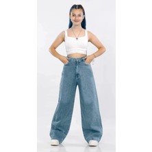 Asortix Kız Çocuk Wide Baggy Fit Geniş Paça Kot Pantolon