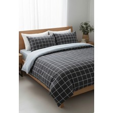 Laliva Siyah Kareli Çift Kişilik Çarşafı Lastikli-Pamuk Nevresim Takımı-