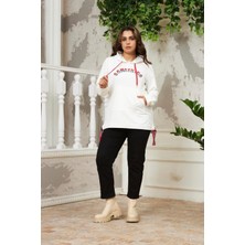 Rmg Nakışlı Büyük Beden Ekru Sweatshirt