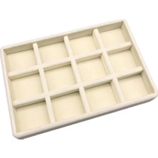 Megass Dekor Süet Kumaş Krem Renk 22/14 CM12 Bölmeli Takı Sergileme Tablası