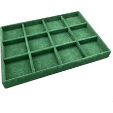 Megass Dekor Süet Kumaş Yeşil Renk 34 cm / 24 cm 12 Bölmeli Çekmece Içi Takı Standı