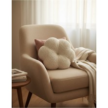 Puff Table Peluş Küçük Papatya Yastık Kırlent Içi Dolgulu Krem Teddy Kumaş