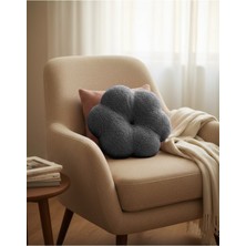 Puff Table Peluş Küçük Papatya Yastık Kırlent Içi Dolgulu Antrasit Teddy Kumaş